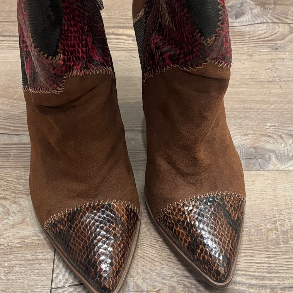 Stylish Brown and Red Patchwork inspired Knee-Hig… - image 3